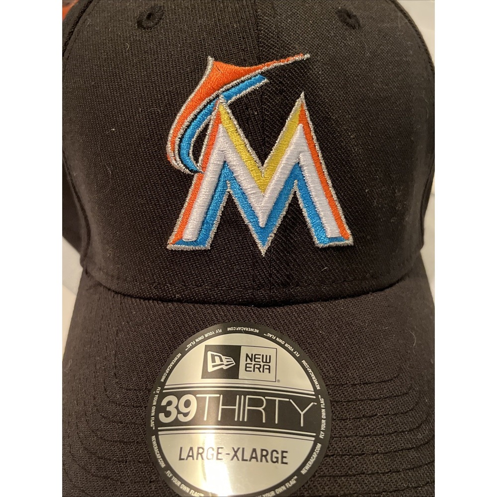 New Era 39Thirty Miami Marlins Team Classic On Field Hat Black Size L/XL